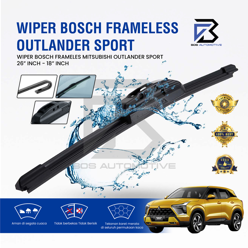 Wiper Mobil Bosch Clear Frameless / Karet / Wiper Depan Mobil MITSUBISHI Outlander Sport 26" - 18" Inch Original - foto-sampul