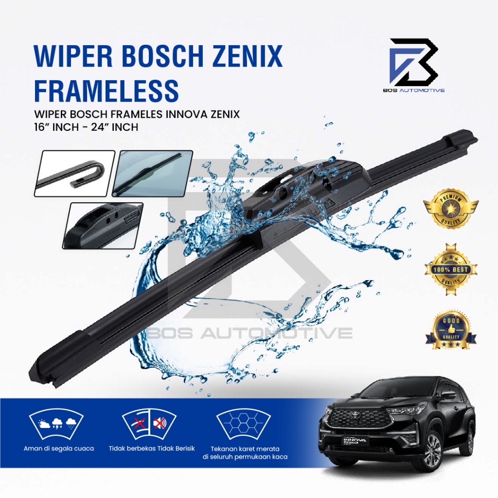Wiper Blade BOSCH Advantage Besi | Clear Frameless Karet Kipas Kaca Depan Mobil TOYOTA INNOVA ZENIX 2023 Frame Hook 24" - 16" Inch Original - foto-variasi-1