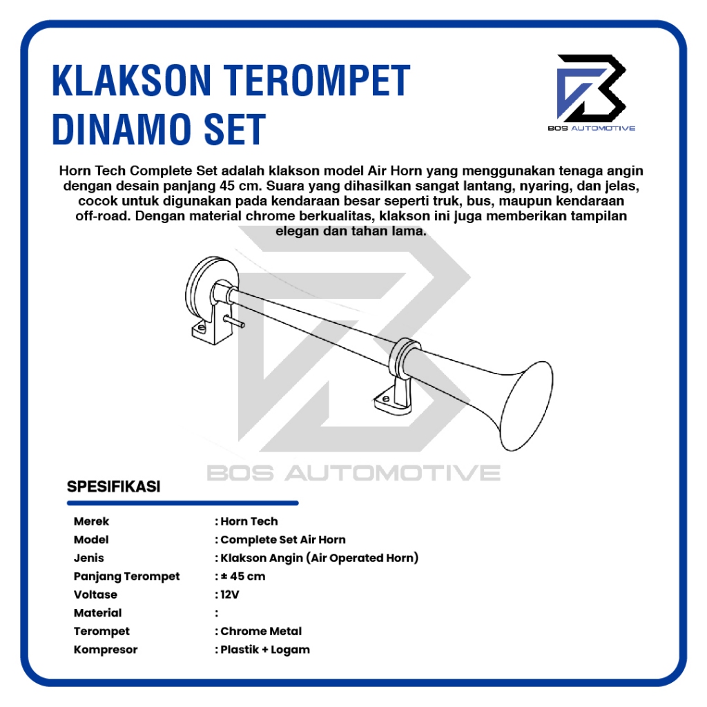 Klakson Mobil Corong 1 Terompet Dengan Dinamo Elektrik 24V 12V Truk Bus Minibus Container - foto-produk-2