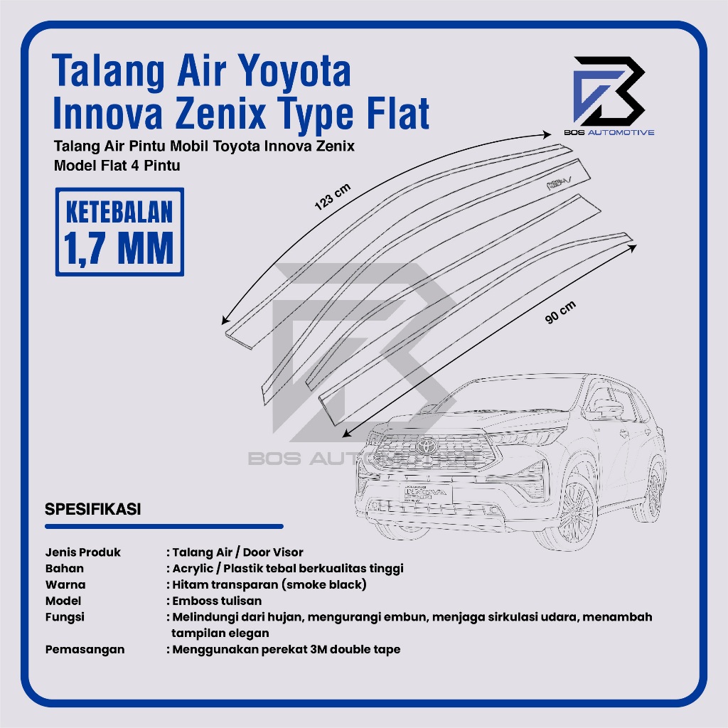 Talang Air Pintu Mobil Toyota Innova Zenix 2024 Model Flat Rata 4 Pintu - foto-produk-3