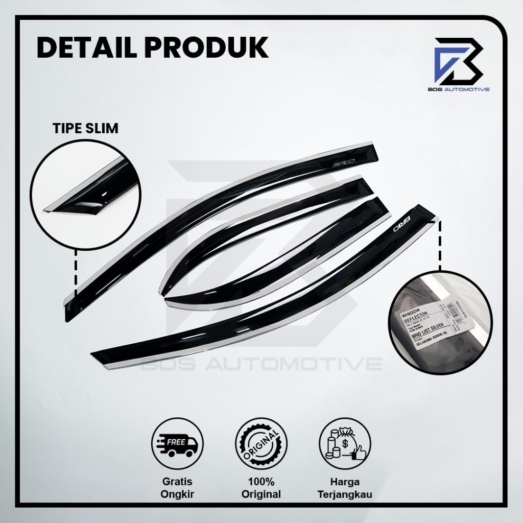 Talang Air Pintu List Silver Mobil Honda Brio Lama 2012 - 2017 Model Slim 4 Pintu Berkualitas - foto-produk-1