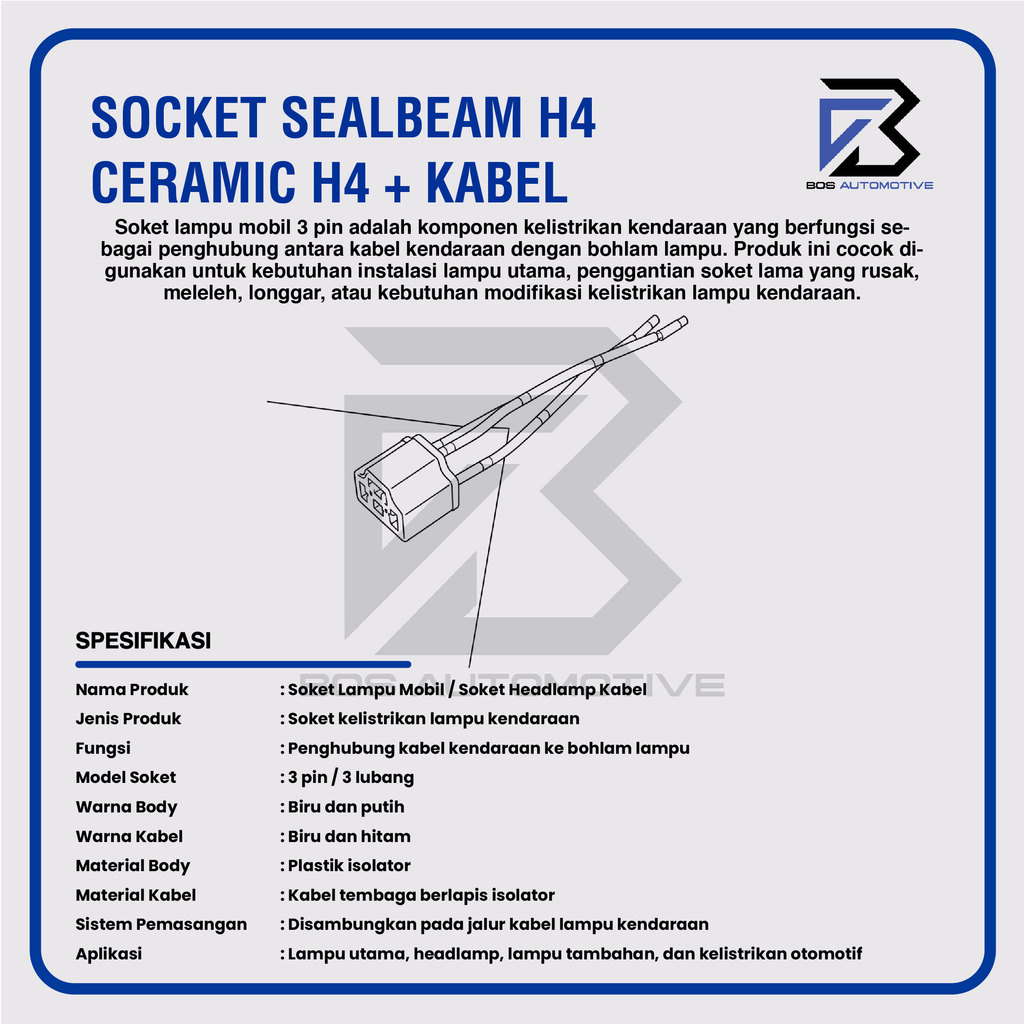 Socket Seal Beam Ceramic / Soket Sealbeam Bohlam H4 / Rumah Lampu Mobil Motor H4 Keramik - foto-produk-2