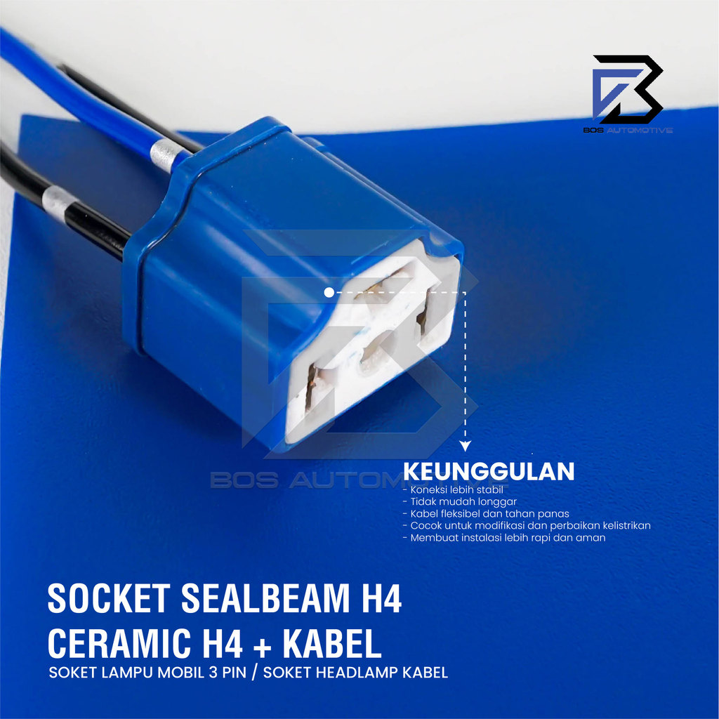 Socket Seal Beam Ceramic / Soket Sealbeam Bohlam H4 / Rumah Lampu Mobil Motor H4 Keramik - foto-produk-3