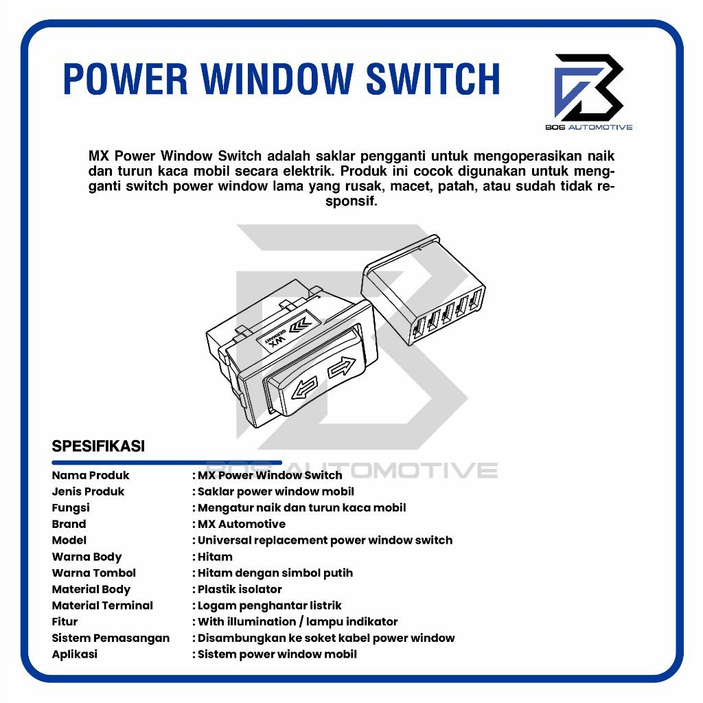 Switch Saklar Power Window MX Universal + Soket Power Window Switch - foto-produk-2