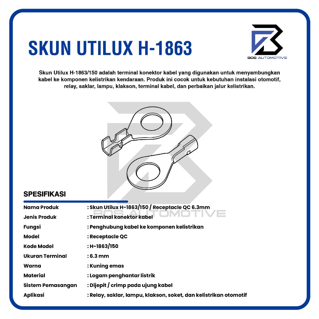Terminal Skun Gepeng UTILUX H1863 Ring Gepeng Baut 10 M6 Diameter 6mm Konektor Kabel Berkualitas - foto-produk-2