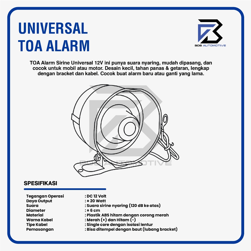 Toa Speaker Suara Alarm 1 Suara 15W | 6 Suara 20W Klakson Mobil Motor 12V - foto-produk-2
