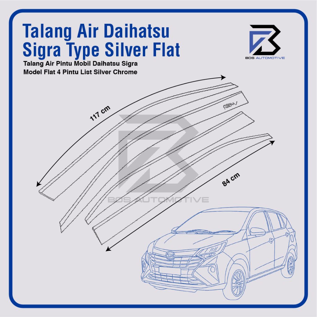 Talang Air Pintu List Silver Chrome Mobil Daihatsu Sigra 2016 - 2020 Model Flat Rata 4 Pintu - foto-produk-2