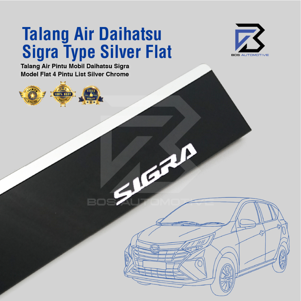 Talang Air Pintu List Silver Chrome Mobil Daihatsu Sigra 2016 - 2020 Model Flat Rata 4 Pintu