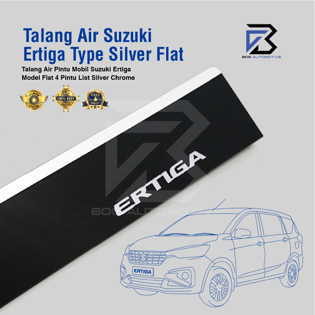 Talang Air Pintu List Silver Chrome Mobil Suzuki Ertiga 2012 â€“ 2016 Model Flat Rata 4 Pintu