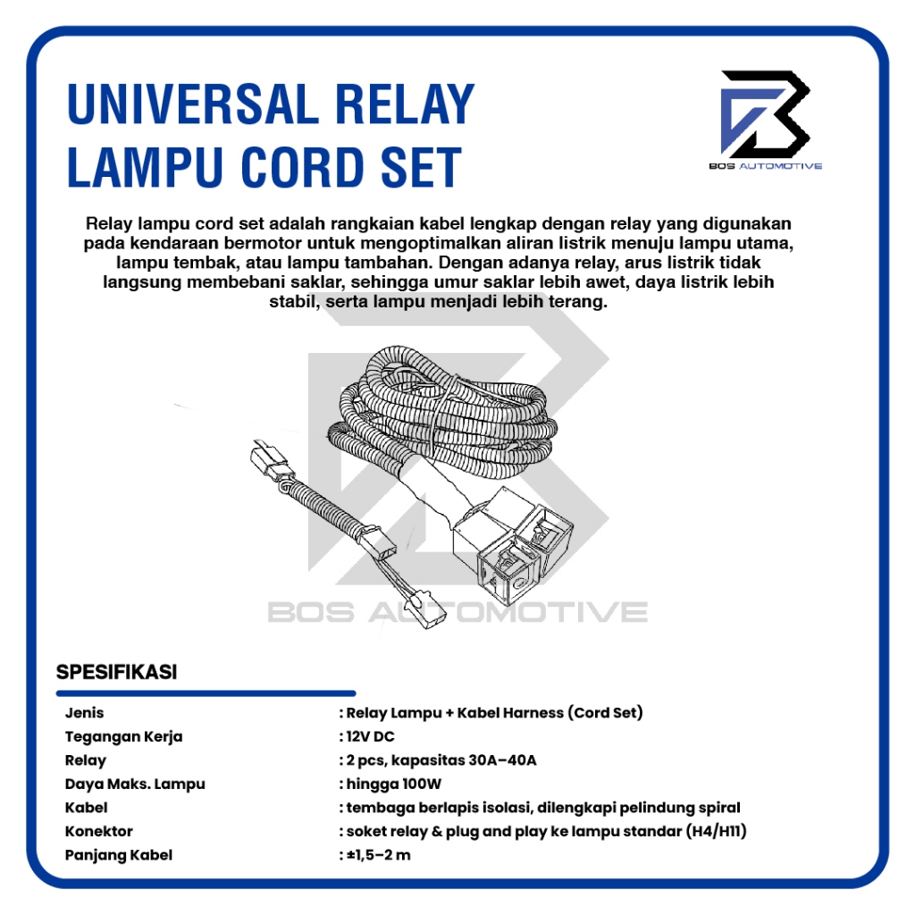Kabel Relay Set DCS Lampu Tembak Sorot Mobil Motor Lampu Biled Lighting Relay Cord Set 12V - foto-produk-2
