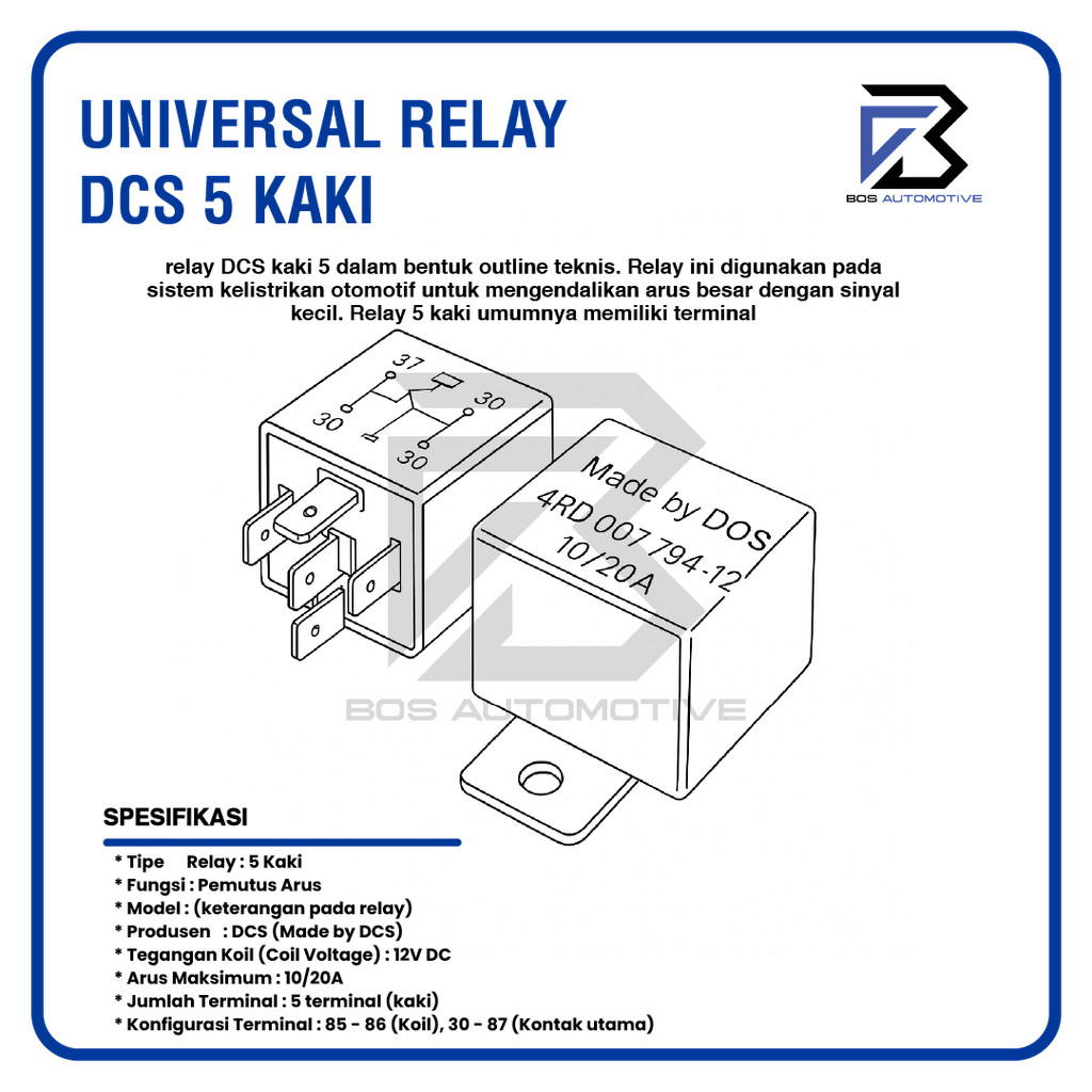 Relay DCS Hitam Transparan Kaki 5 Pin 87a Pemutus Arus 12v 10/20a Untuk Klakson Lampu Mobil Motor Original - foto-produk-2