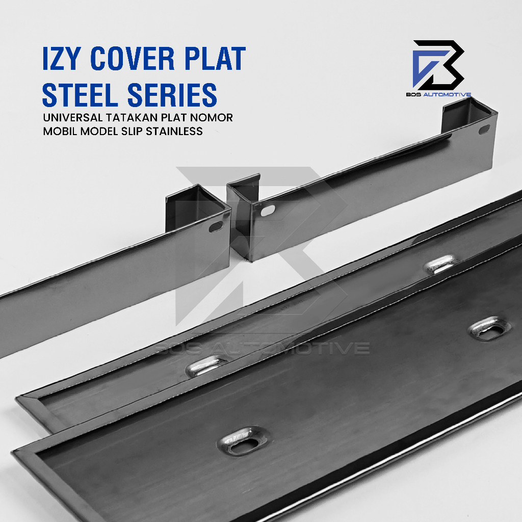 IZY Cover / Dudukan / Tempat / Frame / Breket / Bingkai / Rumah / Tatakan Plat Nomor Mobil Model Dinas Pejabat Slip On Besi Stainless Steel Mirror Silver Grey Anti Karat - foto-produk-4