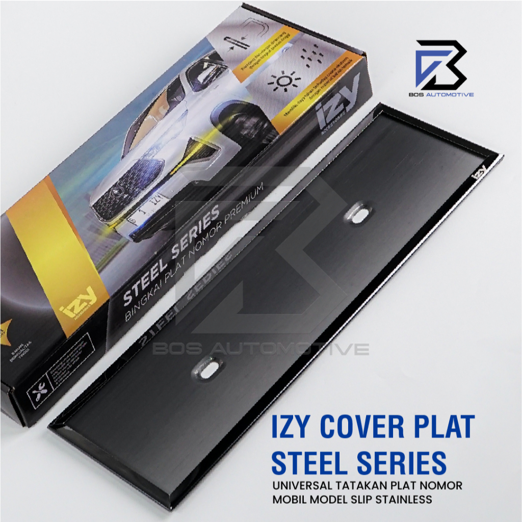 IZY Cover / Dudukan / Tempat / Frame / Breket / Bingkai / Rumah / Tatakan Plat Nomor Mobil Model Dinas Pejabat Slip On Besi Stainless Steel Mirror Silver Grey Anti Karat - foto-variasi-1