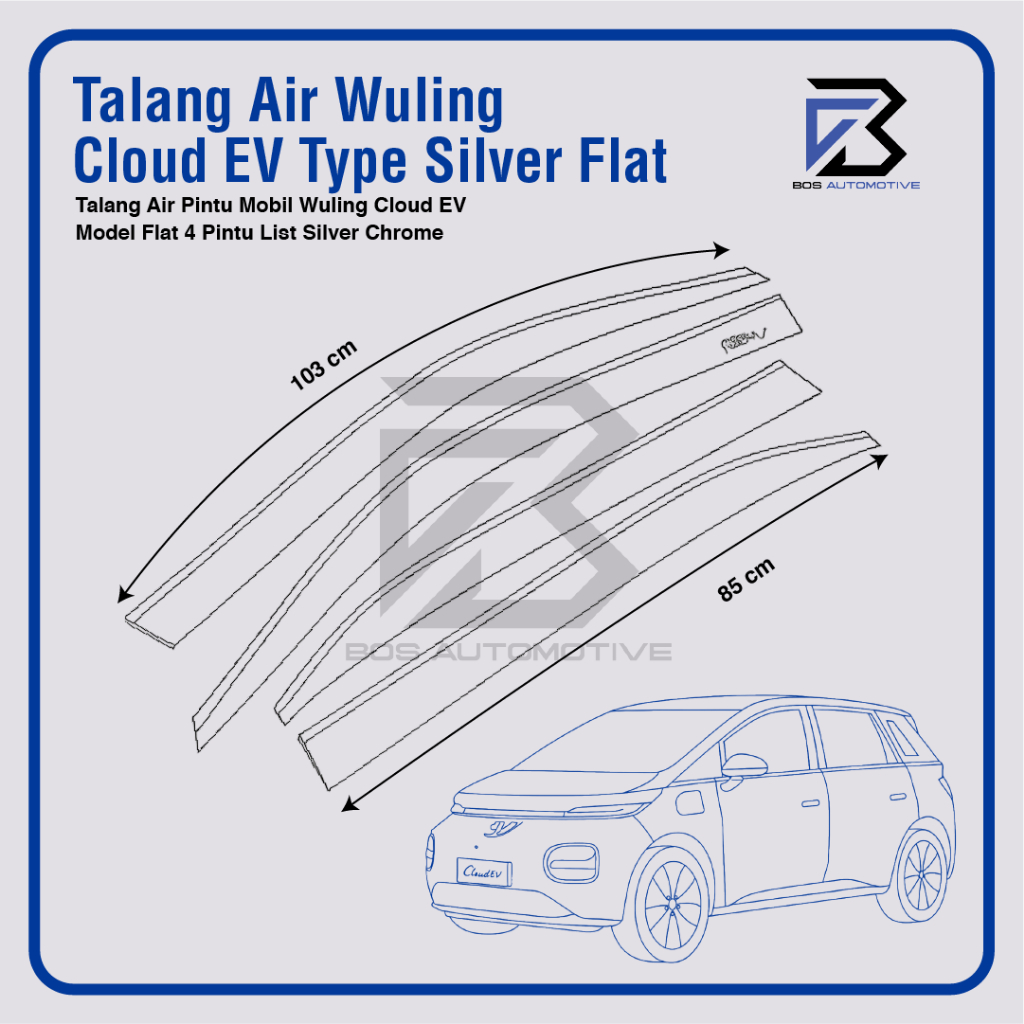 Talang Air Pintu List Silver Chrome Mobil Wuling Cloud EV 2024 Model Flat Rata 4 Pintu - foto-produk-2