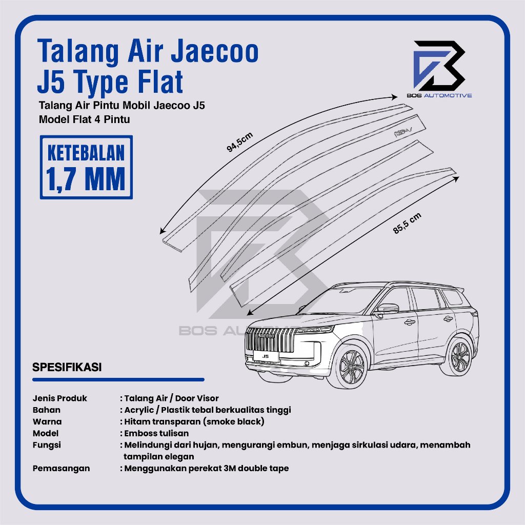 Talang Air Pintu Mobil JAECOO 5 2025 - 2026 Model Flat Rata 4 Pintu - foto-produk-3