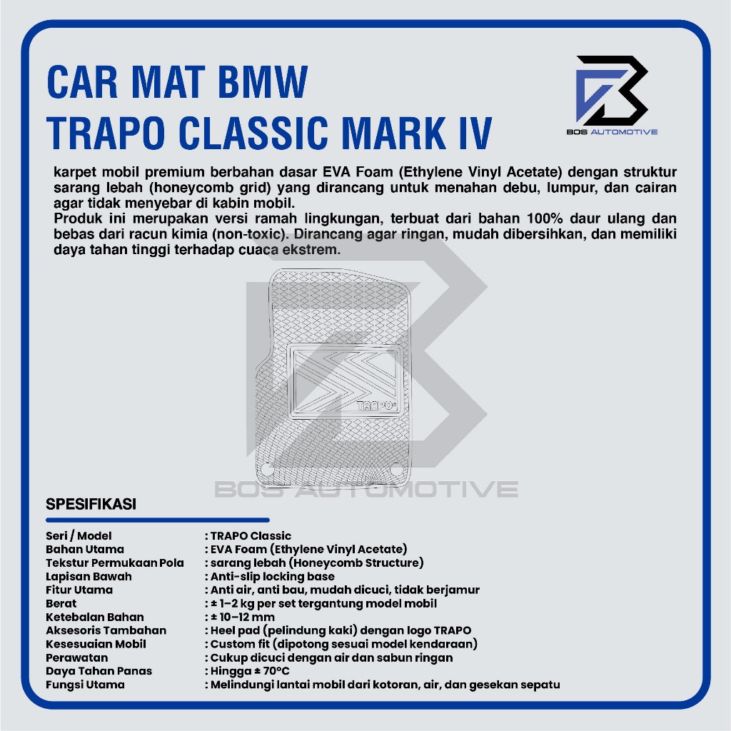 Karpet Mobil BMW X3 (2018 - Sekarang) Fullset Premium Anti Slip - Carmat Trapo Classic Mark IV Original - foto-produk-2
