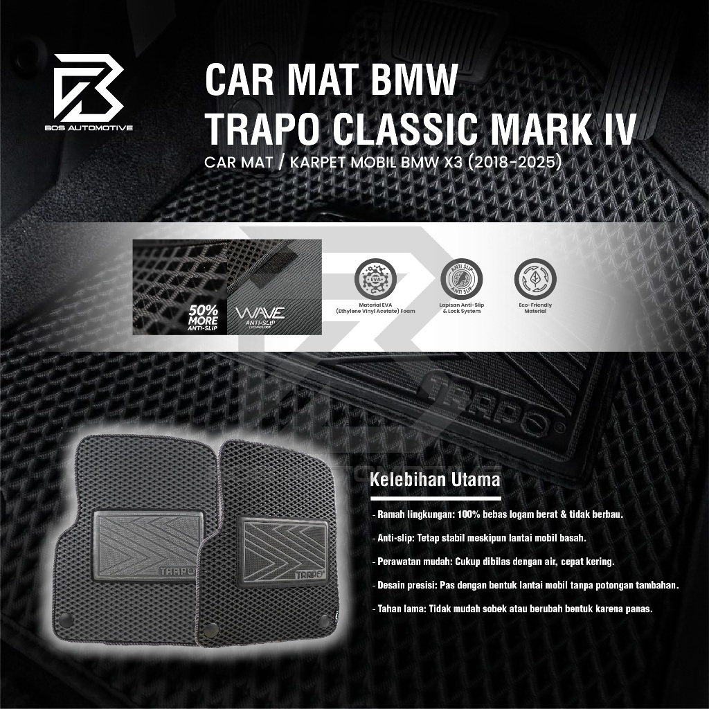 Karpet Mobil BMW X3 (2018 - Sekarang) Fullset Premium Anti Slip - Carmat Trapo Classic Mark IV Original - foto-produk-4