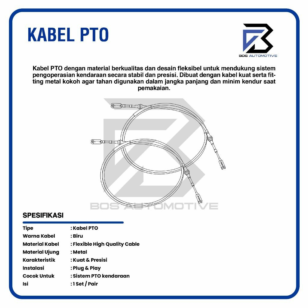 Kabel PTO Mobil Truk Dump Truck Control Cable Sling Angkat Bak Biru 2M 2.5M 3M 3.5M 4M 4.5M 5M 5.5M 6M Meter Universal - foto-produk-2