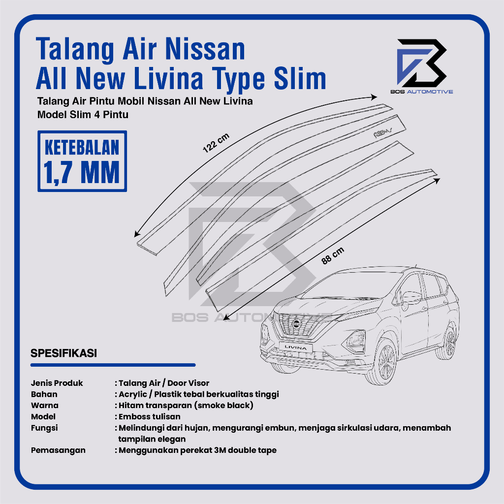 Talang Air Pintu Mobil Nissan All New Livina 2013 â€“ 2020 Model Slim 4 pintu - foto-produk-2
