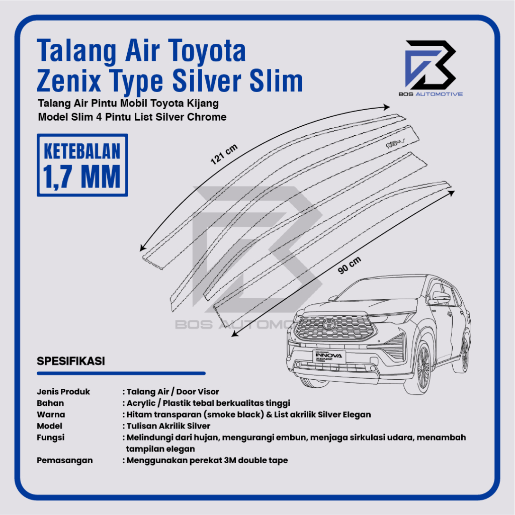 Talang Air Pintu List Silver Chrome Mobil Innova Zenix 2022 â€“ 2025 Model Slim 4 Pintu - foto-produk-2