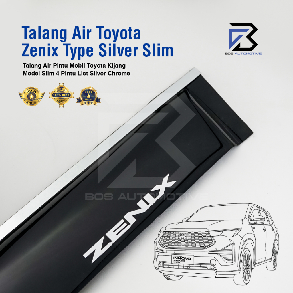 Talang Air Pintu List Silver Chrome Mobil Innova Zenix 2022 â€“ 2025 Model Slim 4 Pintu - foto-variasi-1