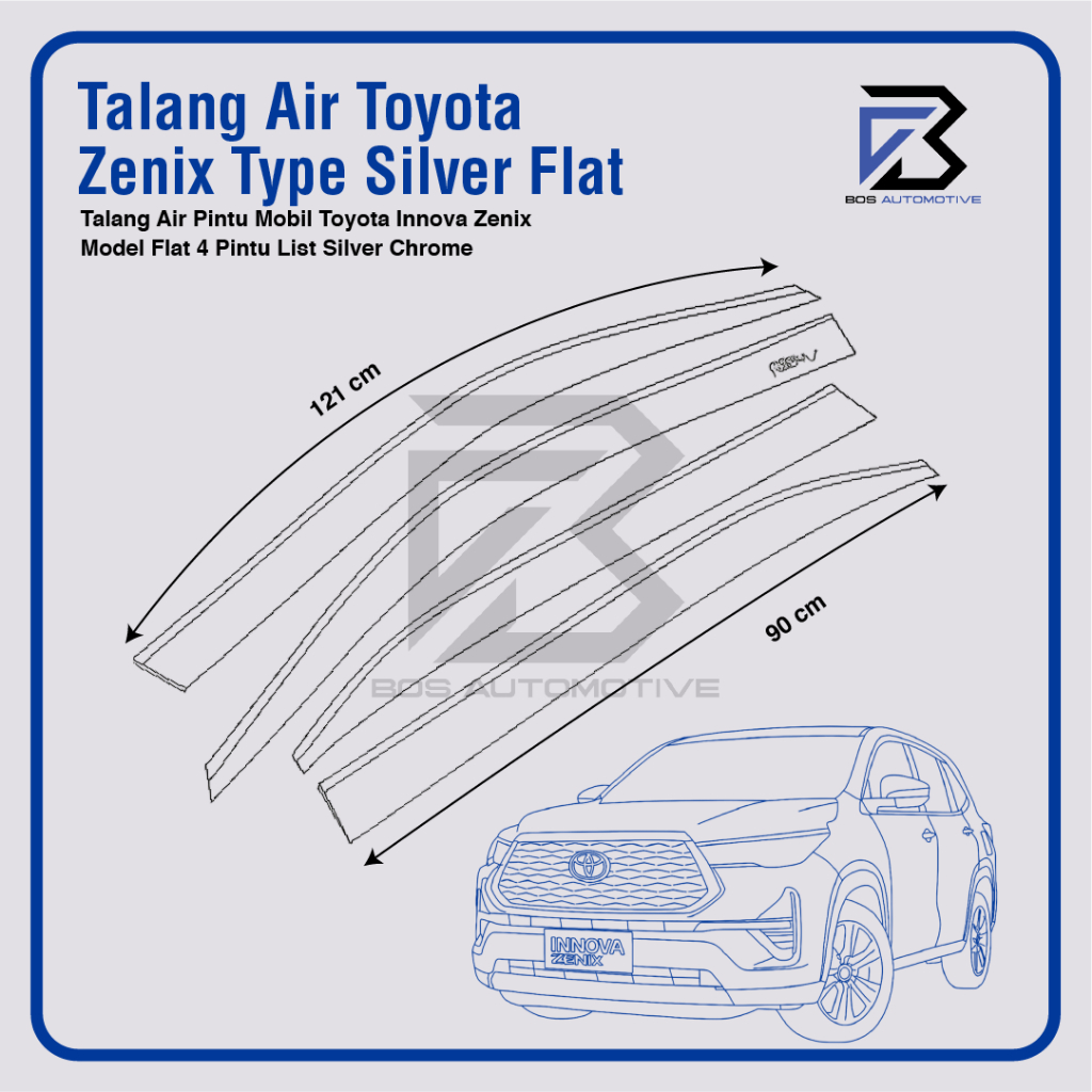 Talang Air Pintu List Miror Silver Chrome Mobil Toyota Innova Zenix Model Flat Rata 4 Pintu - foto-produk-2