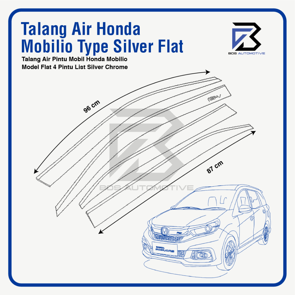 Talang Air Pintu Mobil List Silver Chrome Honda Mobilio 2014 - 2017 Model Flat Rata 4 Pintu - foto-produk-2