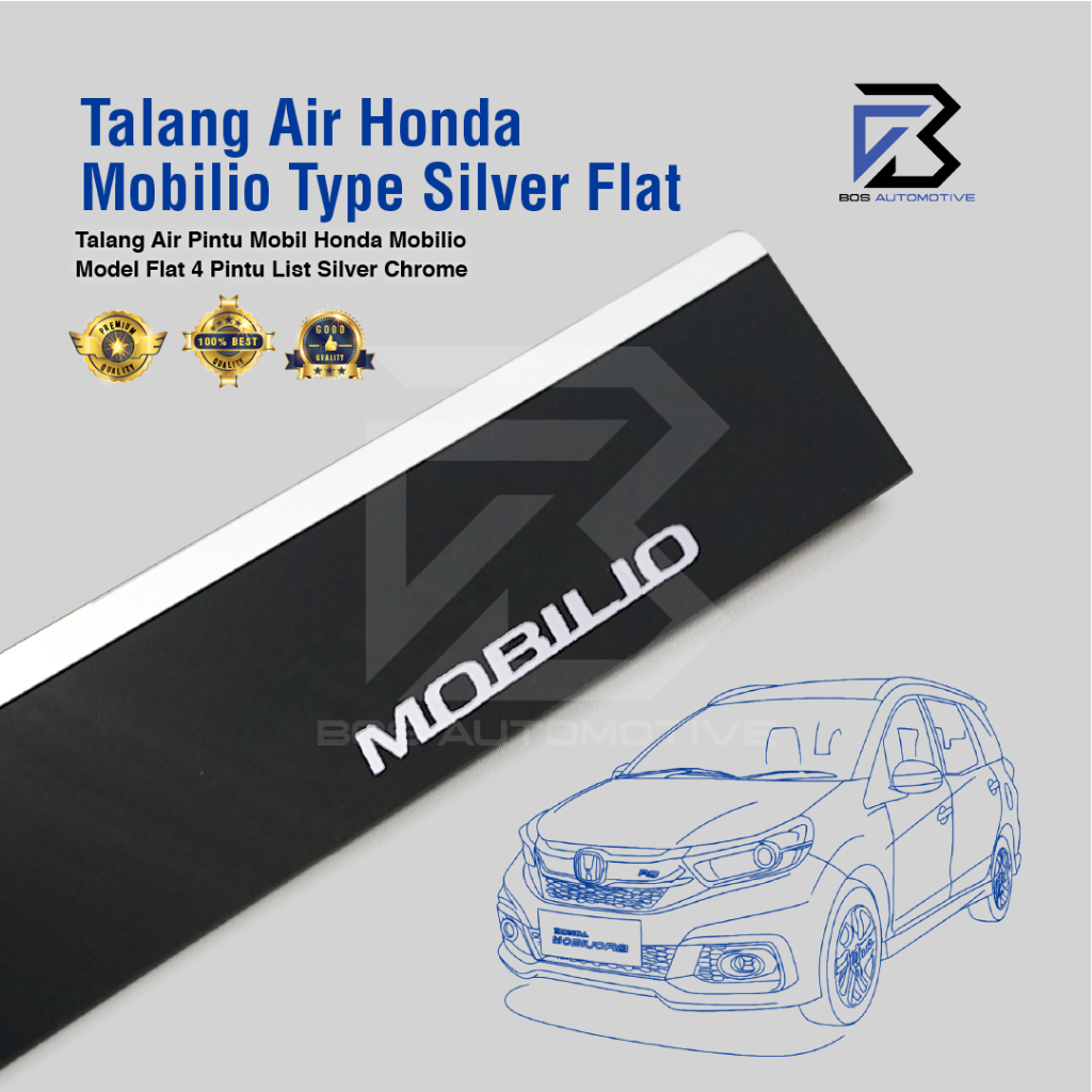 Talang Air Pintu Mobil List Silver Chrome Honda Mobilio 2014 - 2017 Model Flat Rata 4 Pintu - foto-variasi-1