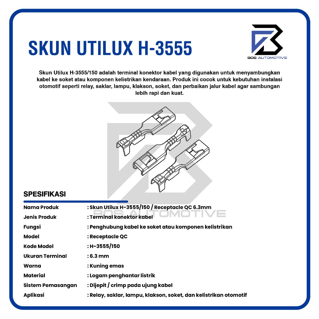 Terminal Skun Gepeng Cewek UTILUX H3555 Female Konektor Kabel Original - foto-produk-2