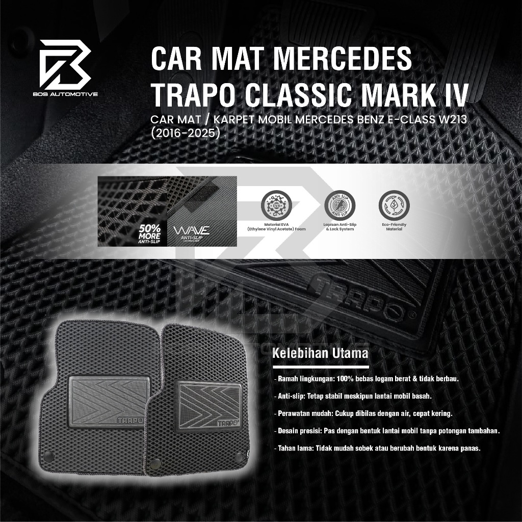 Karpet Mobil MERCEDES BENZ E-Class W205 (2014 - Sekarang) - Karpet Mobil Fullset Premium Anti Slip - Carmat Trapo Classic Mark IV Original - foto-produk-4