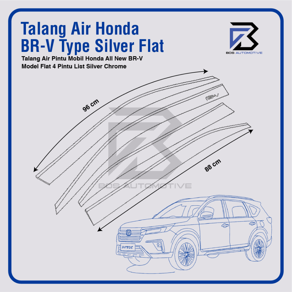 Talang Air Pintu List Silver Mobil Honda All New Brv 2021 â€“ 2023 Model Flat Rata 4 Pintu - foto-produk-2