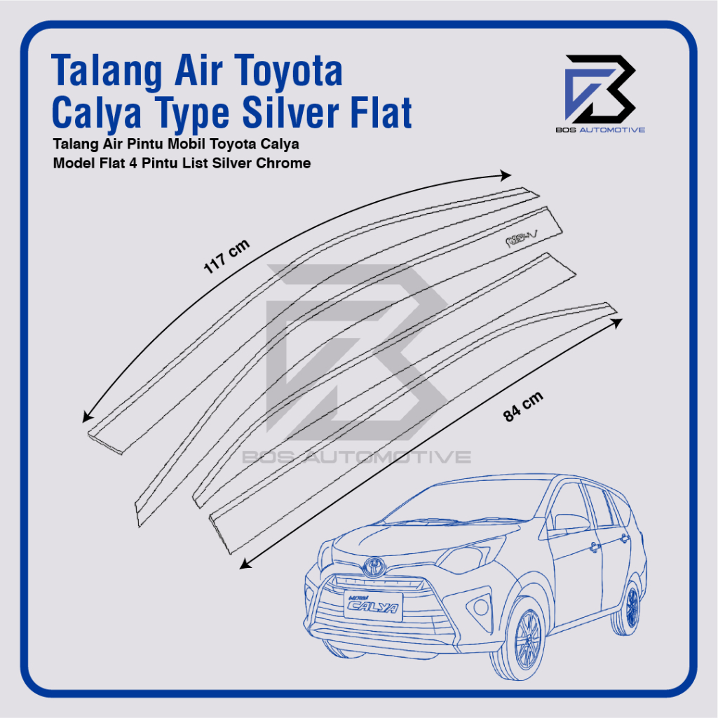 Talang Air Pintu List Silver Chrome Mobil Toyota Calya 2016 â€“ 2020 Model Flat Rata 4 Pintu - foto-produk-2