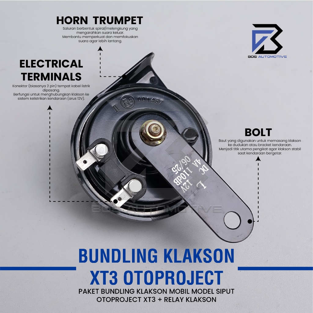 Klakson Keong Mobil Motor OTOPROJECT XT3 Waterproof dengan Kabel Relay Set Klakson 12v - foto-produk-2