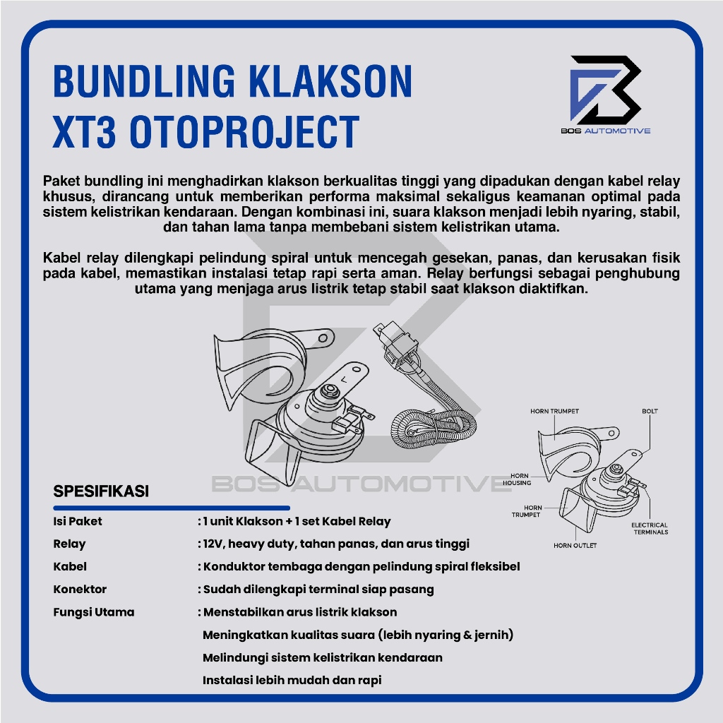 Klakson Keong Mobil Motor OTOPROJECT XT3 Waterproof dengan Kabel Relay Set Klakson 12v - foto-produk-3