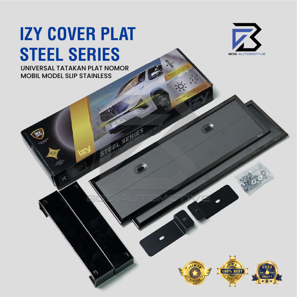 IZY Stainless Steel Series Cover Plat Nomor Mobil Slip On Stainless Steel Mirror Anti Karat untuk Pajero, Xpander, Fortuner & Innova - foto-produk-1