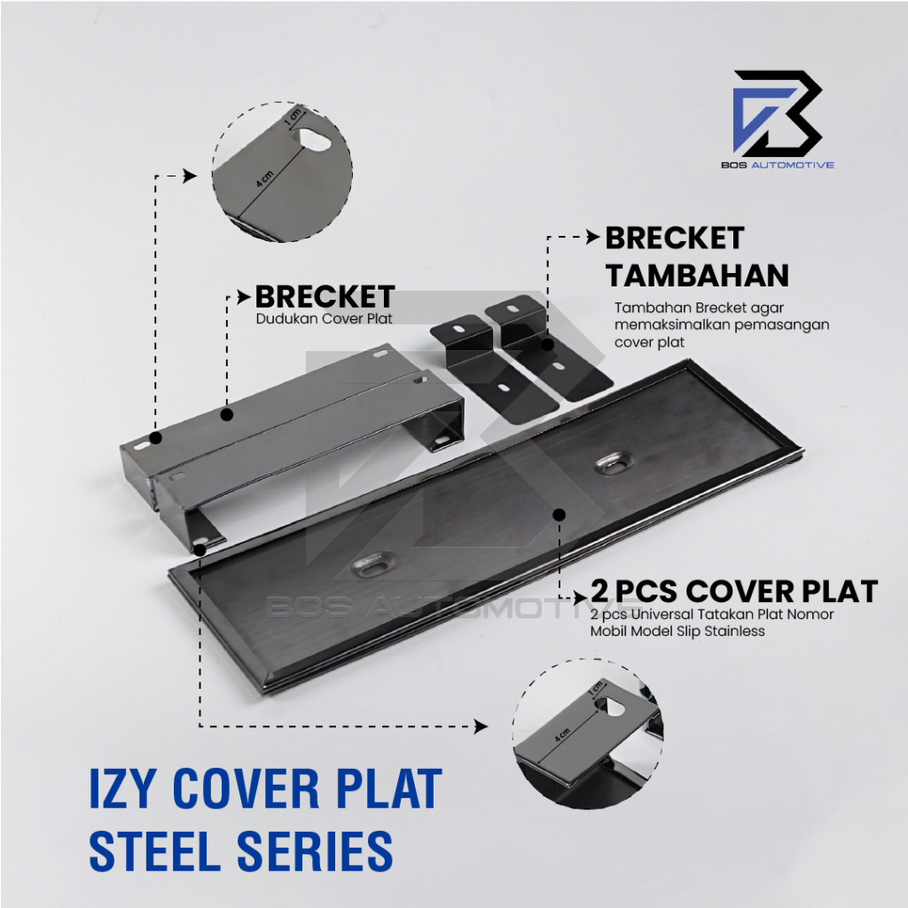 IZY Stainless Steel Series Cover Plat Nomor Mobil Slip On Stainless Steel Mirror Anti Karat untuk Pajero, Xpander, Fortuner & Innova - foto-produk-4