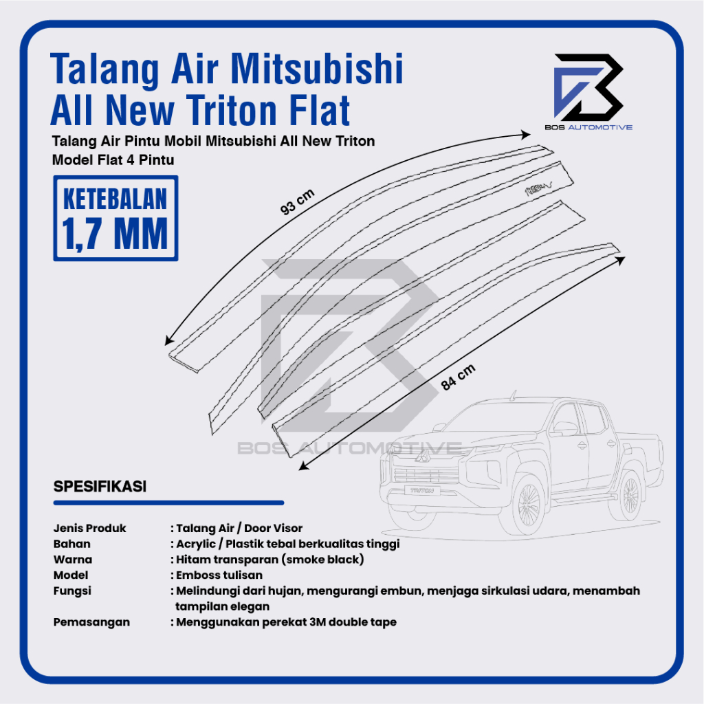Talang Air Pintu untuk Mobil Mitsubishi All New Triton Double Cabin 2024 Model Flat Rata 4 Pintu - foto-produk-3