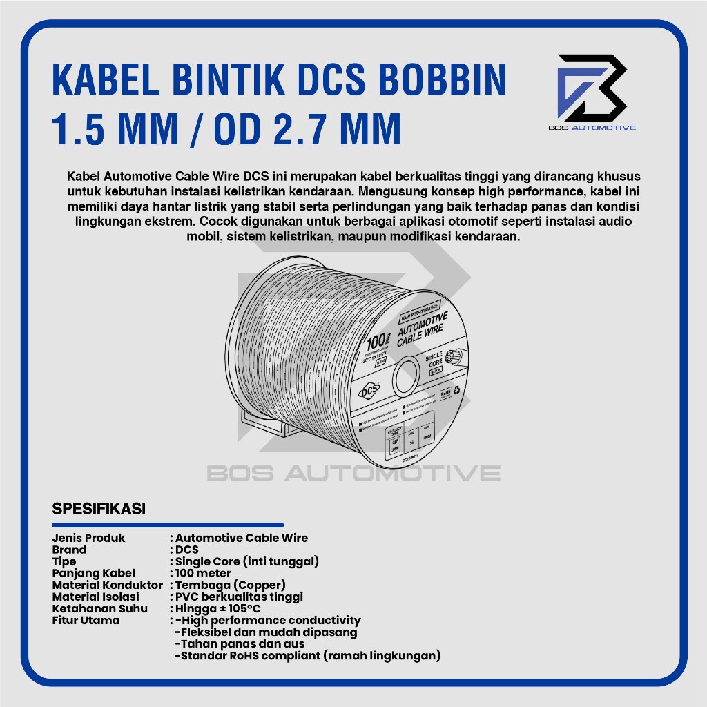 Kabel Bintik 1.5MM x 100M DCS Kabel Otomotif Body Mobil Motor Serabut Tembaga (BOBIN) - foto-produk-2
