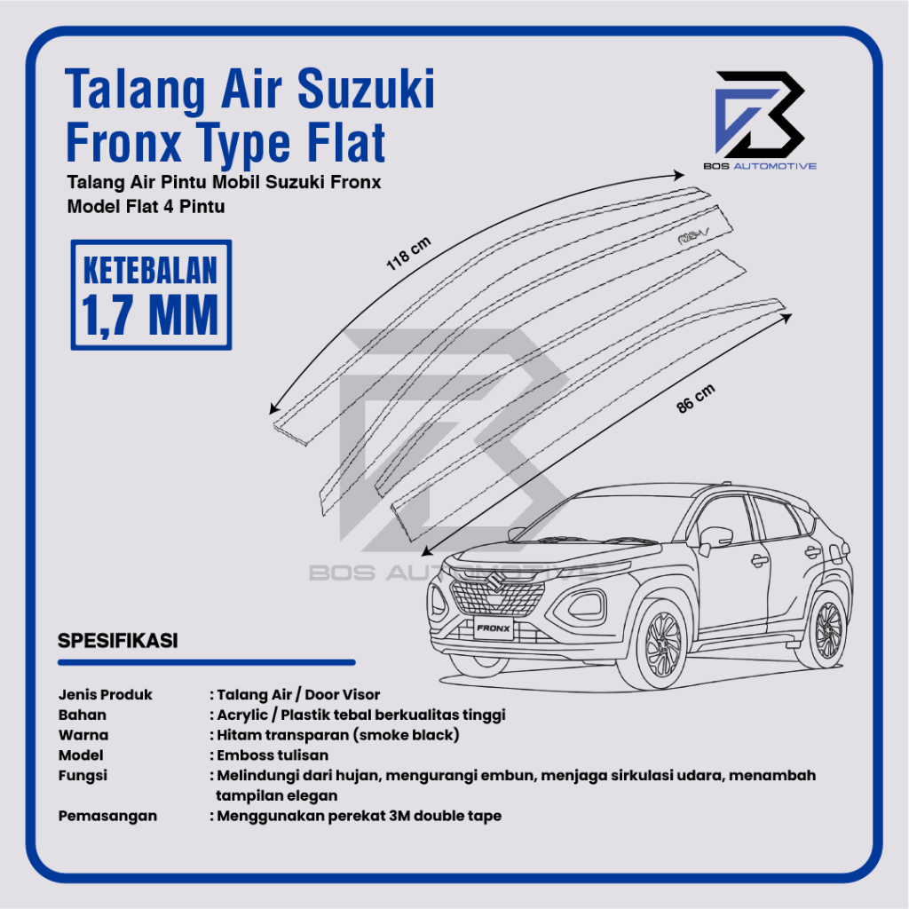 Talang Air Pintu Mobil Suzuki Fronx 2025 â€“ 2027 Model Flat 4 Pintu - foto-produk-3