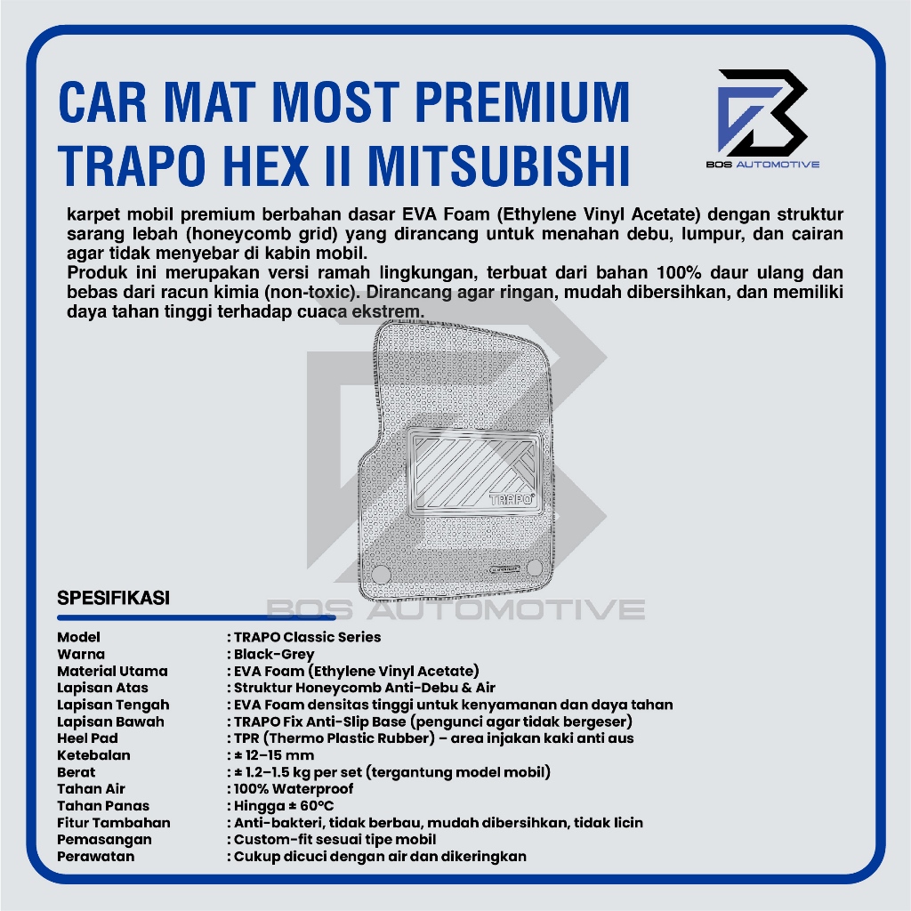 Karpet Mobil MITSUBISHI XPANDER 2022 - Sekarang Car Mats Premium TRAPO HEX II - foto-produk-2