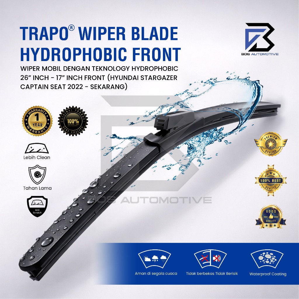 Wiper Blade Trapo Hydrophobic - Wiper Mobil Hyundai Stargazer Captain Seat (2022-Sekarang) - foto-sampul