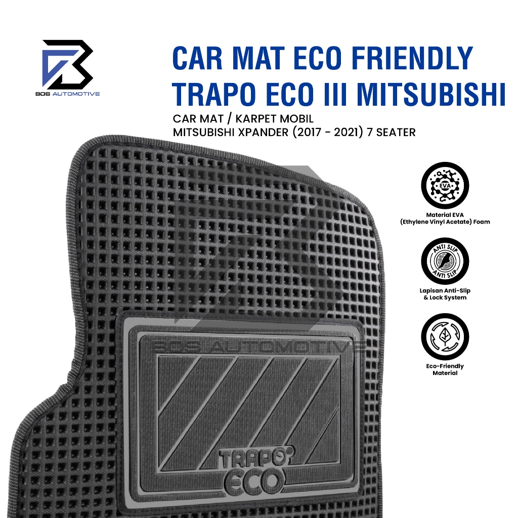 Karpet Mobil Mitsubishi Xpander (2017-2021) 7 Seater Fullset Premium Anti Slip - Car Mats Premium Trapo Eco III Original - foto-produk-1