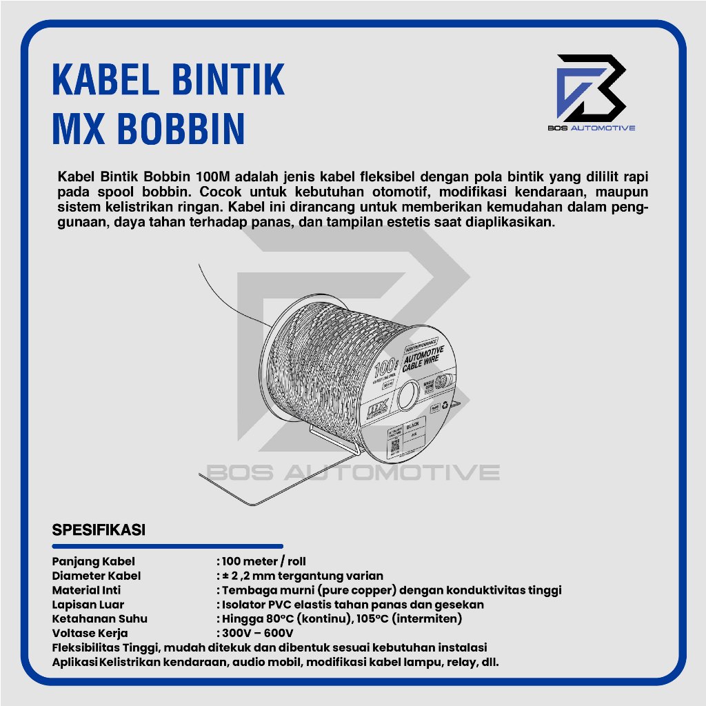 Kabel Bintik 0.85MM x 100M MX Cable Body Otomotif Mobil Motor Serabut Tembaga (BOBIN) - foto-produk-2