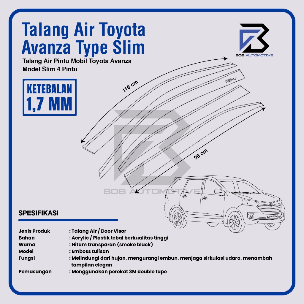 Talang Air Pintu Mobil Toyota Avanza Lama 2004 â€“ 2011 Model Slim 4 Pintu - foto-produk-2