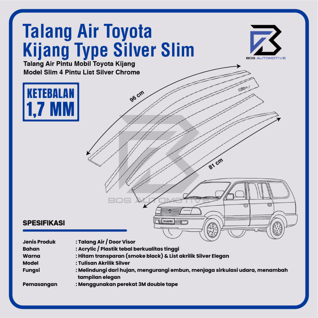 Talang Air Pintu List Silver Mobil Toyota Kijang LGX / Kapsul 1997 â€“ 2003 Model Slim 4 Pintu - foto-produk-2