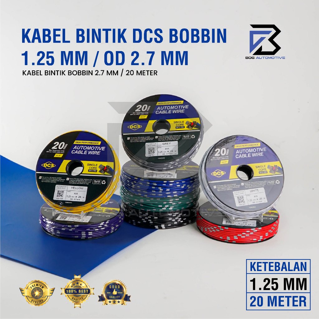 Kabel Bintik 1.25MM x 20M DCS Kabel Otomotif Body Mobil Motor Serabut Tembaga (BOBIN)
