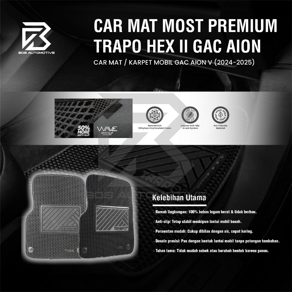 Karpet Mobil GAC AION V (2024 - Sekarang) - Karpet Mobil Fullset Premium Anti Slip - Car Mats Trapo Hex II Original - foto-produk-6