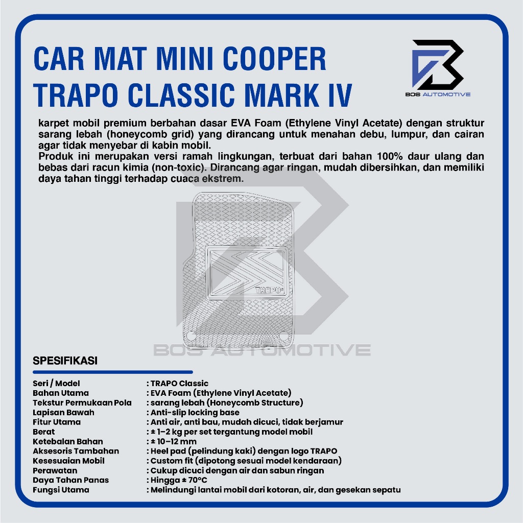 Karpet Mobil MINI COOPER S CLUBMAN (2015 -Sekarang) - Karpet Mobil Fullset Premium Anti Slip - Carmat Trapo Classic Mark IV Original - foto-produk-2