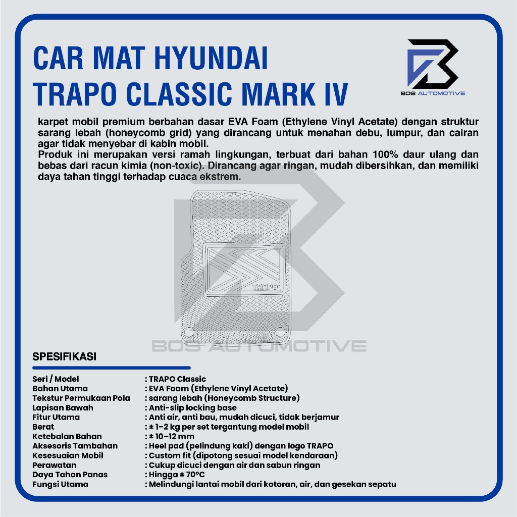 Karpet Mobil HYUNDAI STARGAZER Captain Seat (2022 - Sekarang) Fullset Premium Anti Slip - Car Mats Trapo Classic Mark IV Original - foto-produk-2