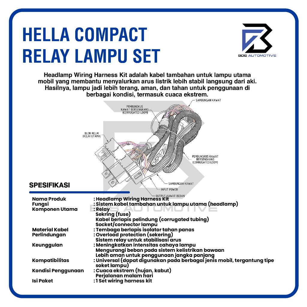 [COMPACT] Kabel Relay Set Lampu H4 Mobil HELLA FH5 New 3 Relay 12v Untuk 2 Lampu Utama Mobil Universal - foto-produk-2